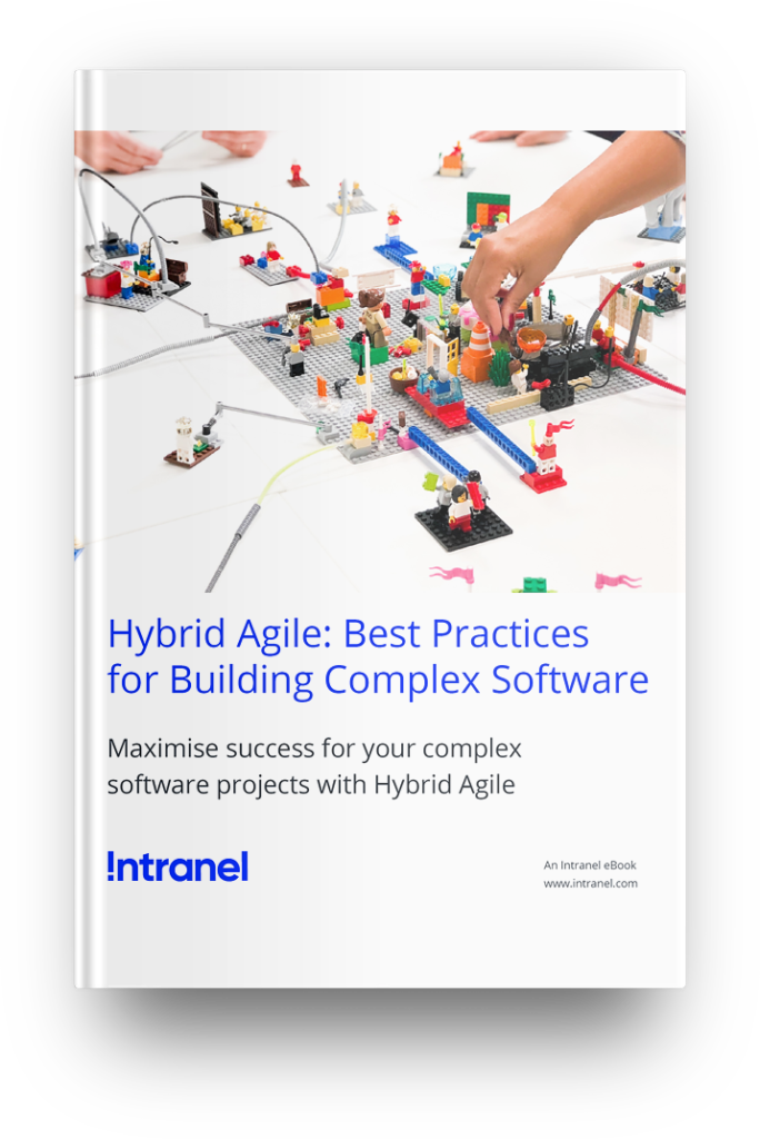 White ebook cover with the title "Hybrid Agile: Best Practices for Building Complex Software"